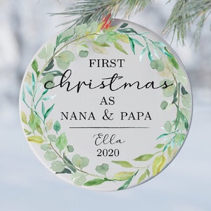 Personalized First Christmas Nana and Papa Grandparent Ornament
