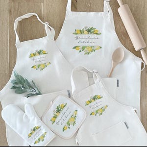 Lemon-Themed Personalized Kitchen Set - Adult and Child Aprons and Kitchen Accessories, , Mother&#39;s Day Farmhouse Gift