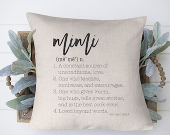 Definition of Mimi Throw Pillow | Special Mimi Gift | Mimi Pillow | Mom Pillow | Grandma Pillow