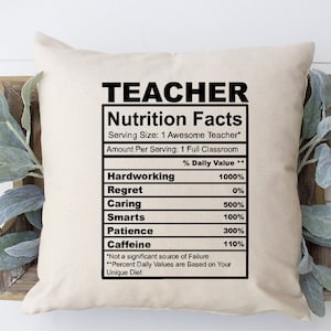 Personalized Teacher Nutrition Pillow: Classroom Decor, End of Year Gift, Custom Throw for Appreciation
