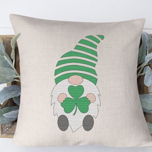 Single Gnome and Shamrock Pillow | Rustic Holiday Decor | Shamrock Pillow
