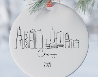 Chicago Tree Ornament  | Custom Christmas Tree Ornament | Personalized Ornament | Newlywed Ornament | Travel Gift