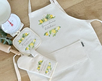 Lemons Personalized Kitchen Set | Lemons Kitchen Apron Set  | Custom Kitchen Apron Set | Barber Apron