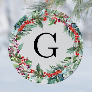 Christmas Berries Monogrammed Ornament  | Custom Christmas Tree Ornament | Personalized Ornament | 2nd Anniversary Gift