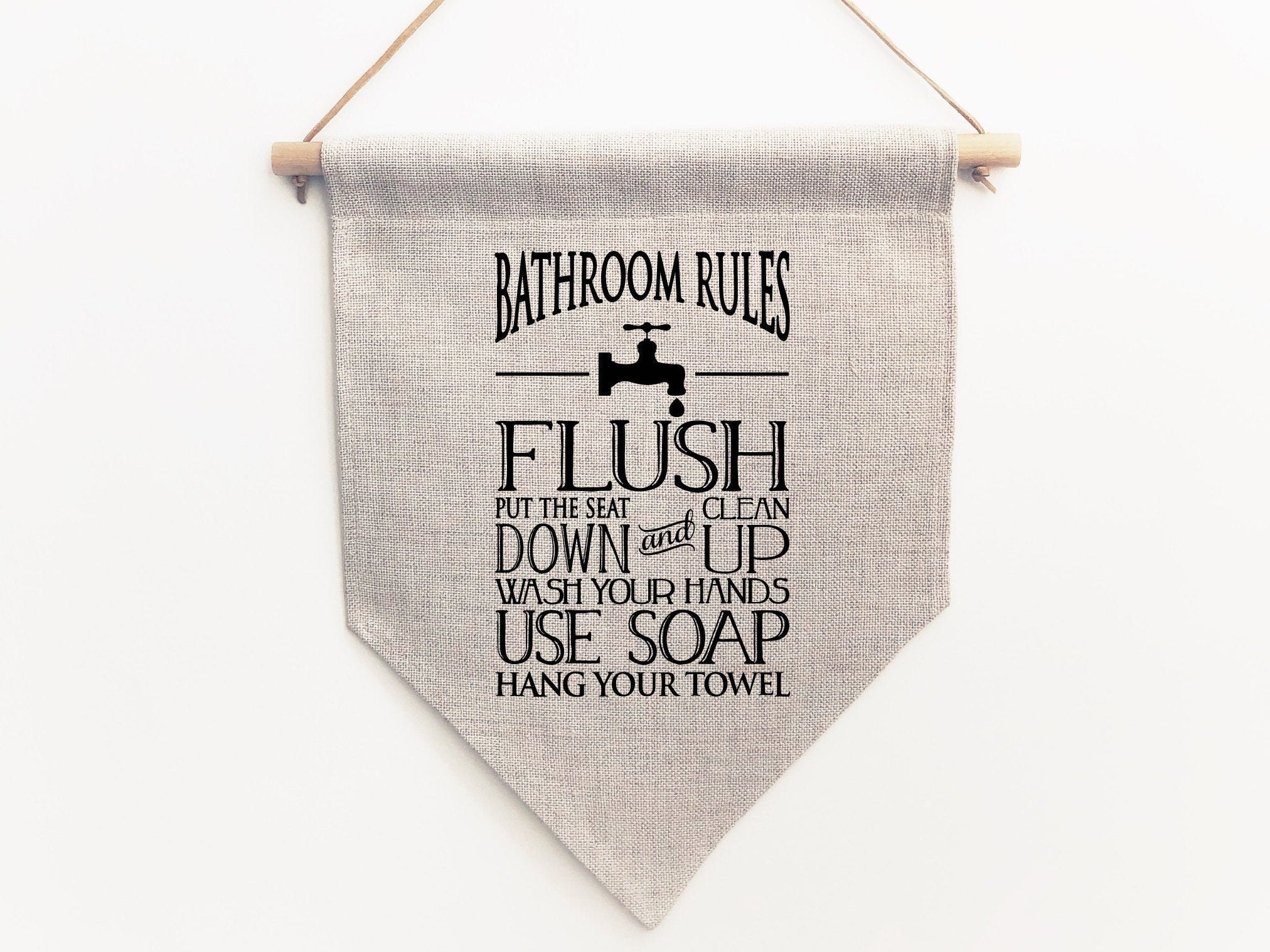 Bathroom Rules Linen Sign Linen Sign Hanging Wall Art Etsy Ireland