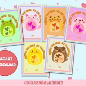 Instant Download Printable Squishmallow Valentine Kids Cards