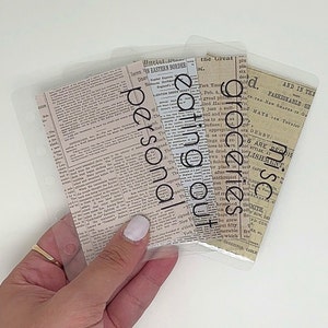 Mini Clear Front Vintage Cash Envelopes| A8 Laminated Envelopes| 5 Hole Punch| Moterm Wallet Binder| Minimal Envelopes| Clear Cash Envelopes