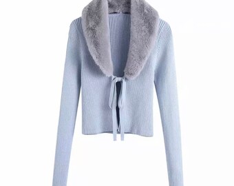 fur neck cardigan