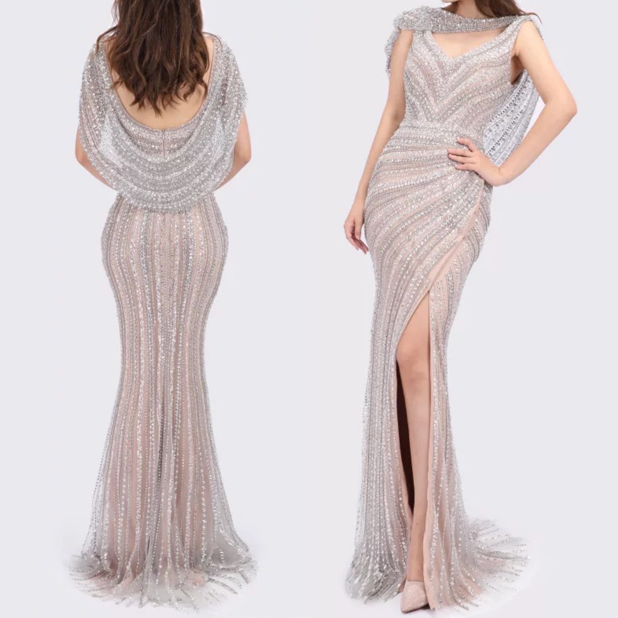 Heavily Beaded Diamond Evening Dress ...