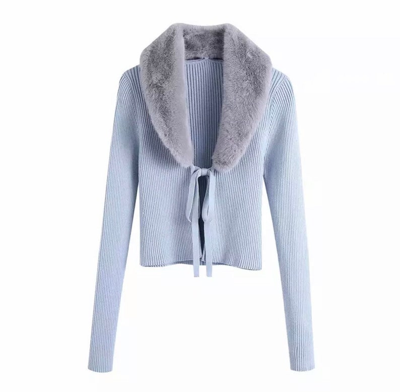 Cute baby blue V neck crop cardigan Sweater with detachable Etsy