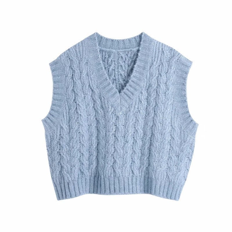 Casual baby blue Sweater Vest V Neck Sleeveless Autumn Winter Etsy