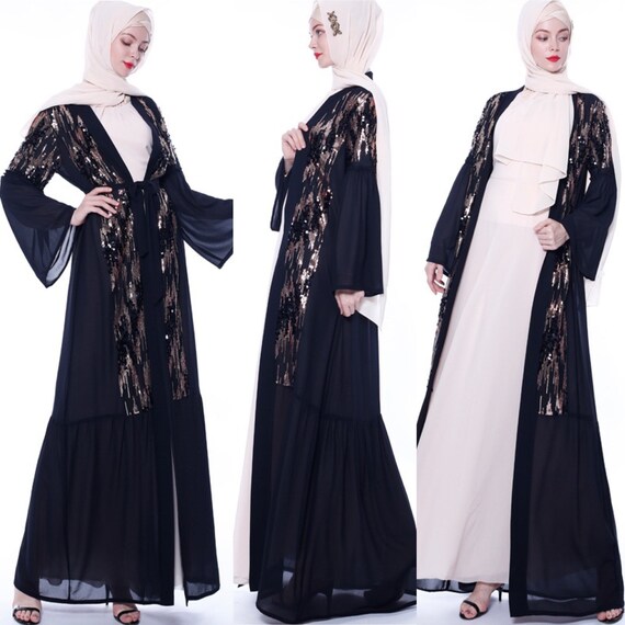 SportsX Women Muslim Abaya Middle East Crew-Neck Longline Lace Dress SportsX Women Muslim Abaya Middle East Crew-Neck Longline Lace Dress