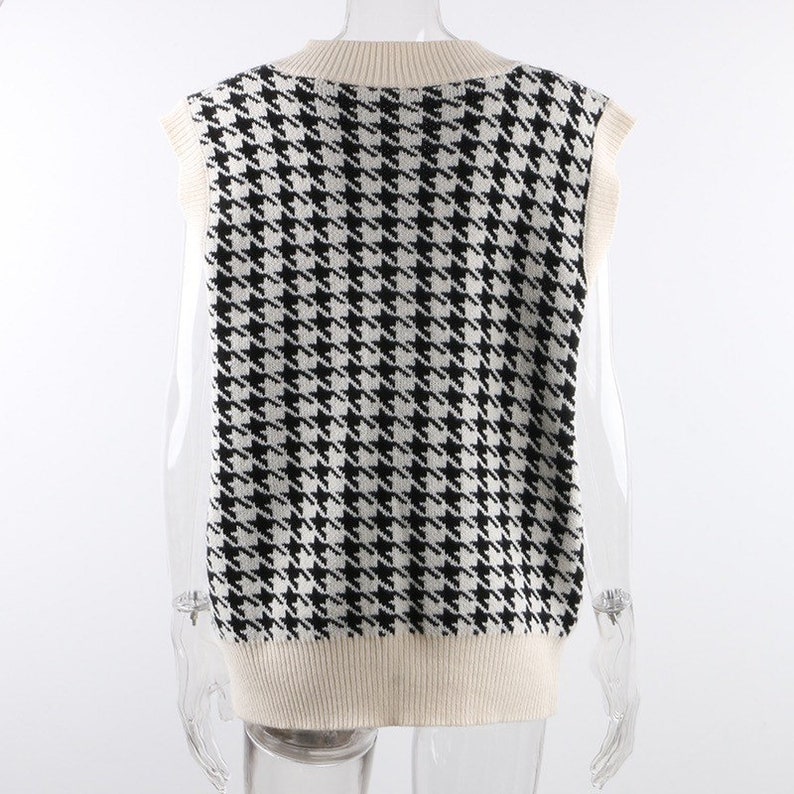 Womens Houndstooth Vest Sweater Casual V Neck Sleeveless Etsy