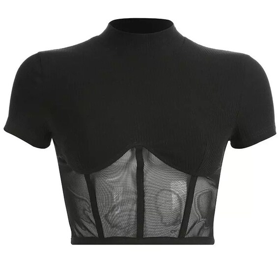 black mesh crop top