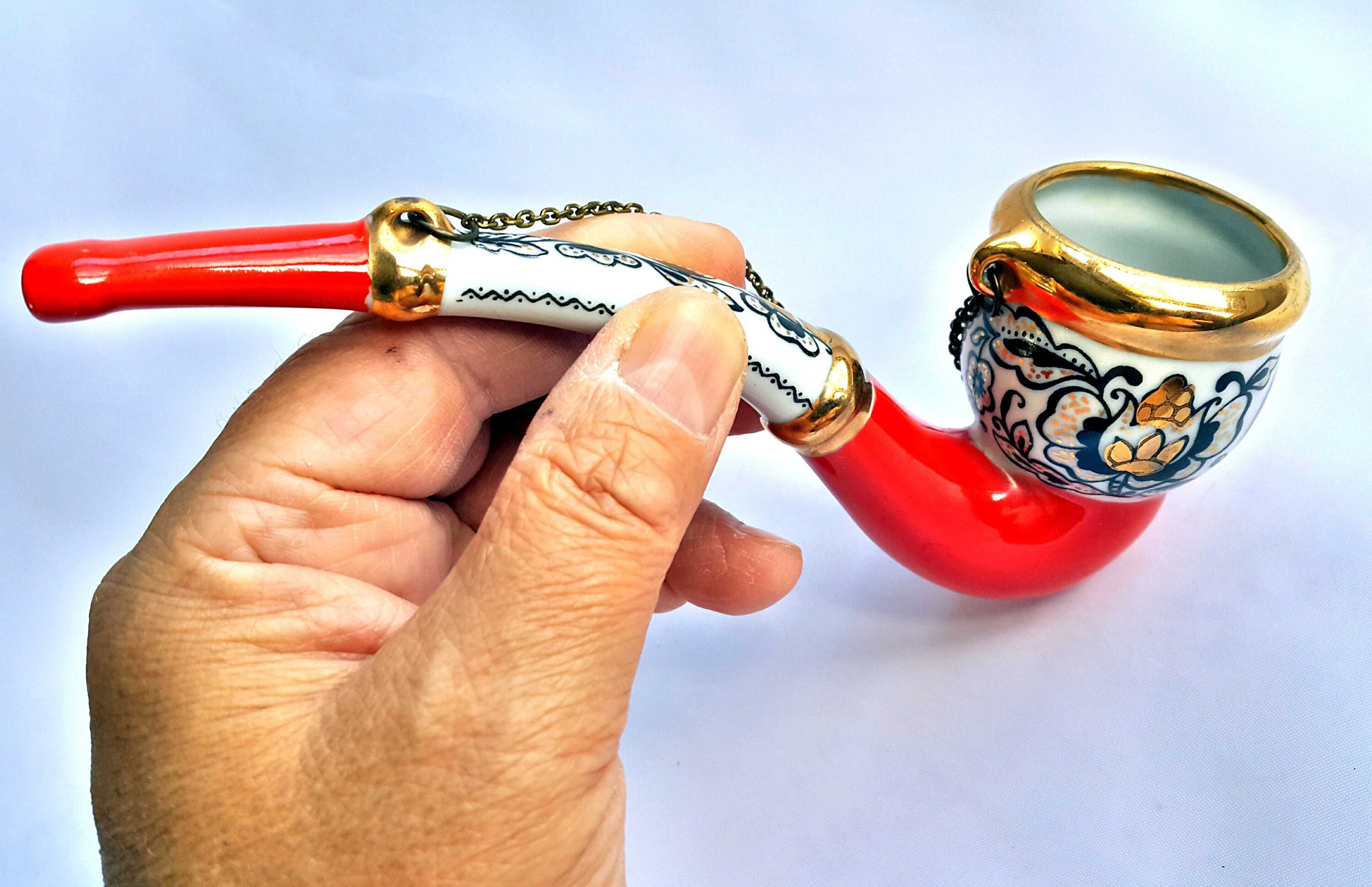 Porcelain Smoking Pipe Gold Chain Ceramic Tobacco Pipe Etsy
