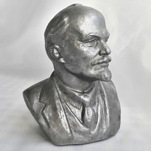 Bust Lenin Silumin silver Metal Sculpture Leader of proletariat, Vintage Head Soviet Revolutionary Leader, Home Decor, Gift For Him.