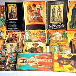 Grandi cartoline Icone Bulgaria Set, Sofia 1981 Descrizione Inglese Russo Tedesco Francese Bulgaro, Collezione di icone, Regalo per lui, Regalo per lei
