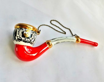 Pfeife aus Porzellan, Goldkette, Keramik-Tabakpfeife, Gold-Rot-Kette, Glas-Kette, Rauchzubehör, Wohnkultur, Raumdekoration