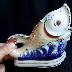 Serviettenhalter Fisch aus Porzellan, Keramikfigur, Fisch, Vintage, Tischdekoration, Küchengeschirr, Dekoration, Goldmalerei