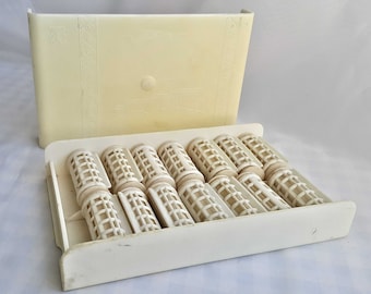 Sovjet Set Curlers in Carbolite Box Case, Vintage Thermo Curlers USSR Wax Filler, hot rollers, Haarverzorging, Haar Curling, Curler, Cadeau voor haar