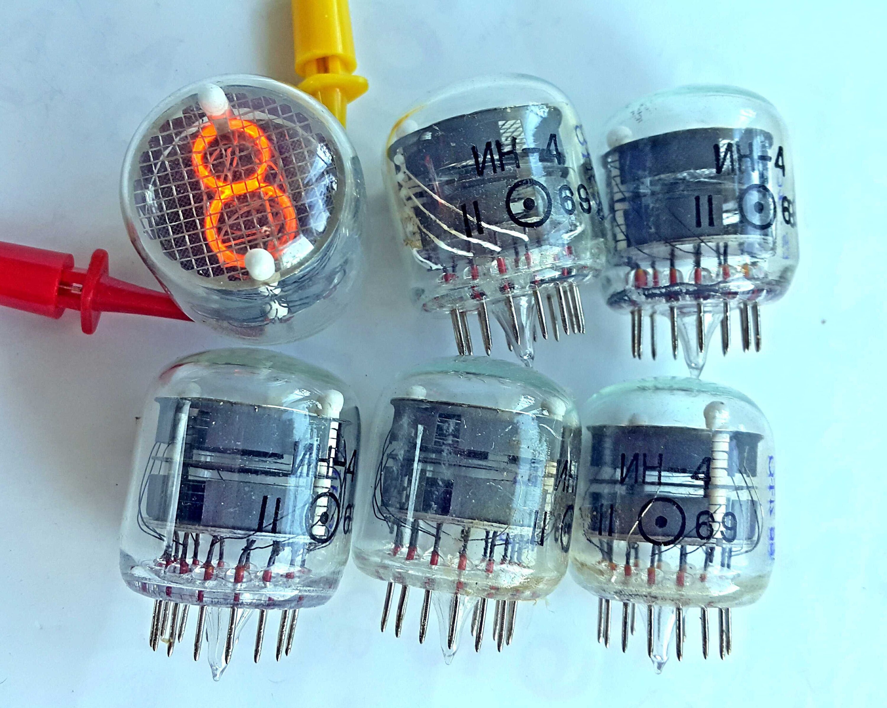 6 Nixie IN-4 NOS Set 6 Nixie Tube Сlock Red Neon Soviet Discharge Indicator Lamps for Nixie Watch DIY Vintage Working Verified Digits Tube