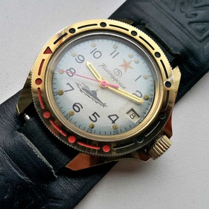 Submarine Captain, Vintage Military Watch, Commander Wostok, Watchband, Vintage Komandirskie Mechanical, Hand-winding Watch, Gift for Him