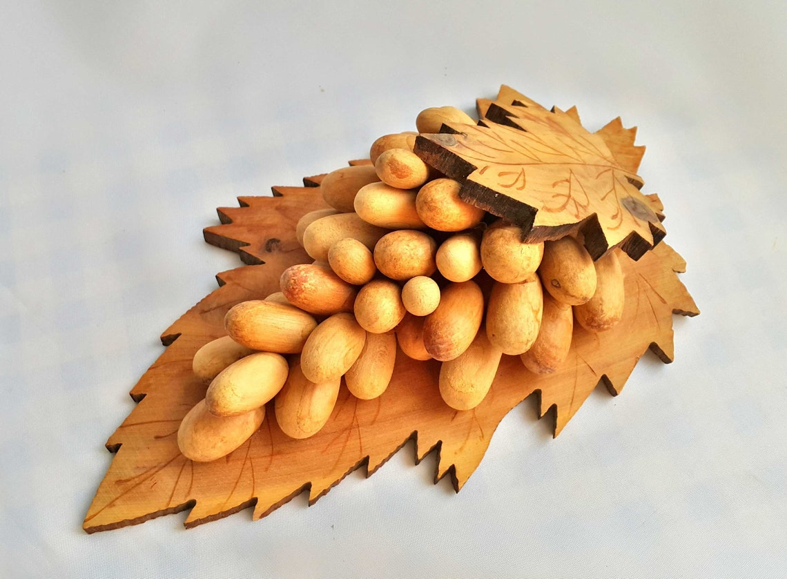 Wooden Grapes Wall Decor Carved From Beech Grape Bunch Home Etsy