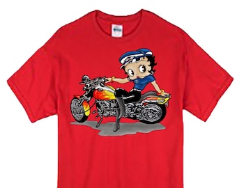 Personalized Gift Classic Cartoon Betty Boop on Motorcycle Unisex Tshirt Cotton USA Shirt Free Gift