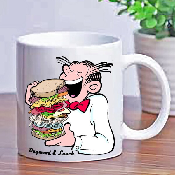 11 oz Personalize Dagwood Bumstead and Blondie Eating Sandwich Ceramic Gift Coffee Cup Mug