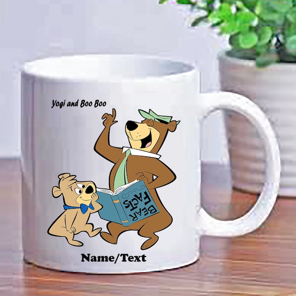 Custom Personalize Yogi Bear and Boo Book Reading Dyslexia Awareness Disability Ceramic Coffee Cup  Gift Mug