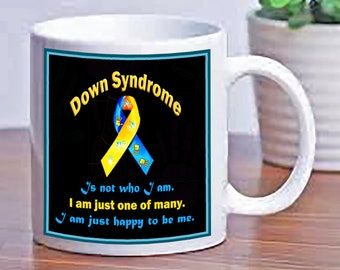 Down Syndrome Support Awareness Happy to Be Me Hand Prints Yellow Ribbon Ceramic Coffee Cup Gift Mug