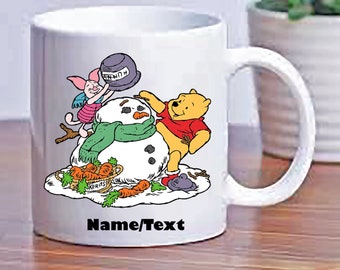 Custom Personalized Winnie Pooh and Piglet Winter Christmas Snow Child Gift Ceramic Mug Coffee Cup