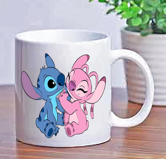 Cute Cartoon Stitch and Angel Couple Ceramics Action Figure Dolls Mugs  Drinking Cup Coffee Cups Gifts for Kids Girls