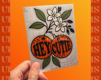 Hey Cutie Orange Vinyl Decal | Retro Fruit Car Sticker, Cute Citrus Flower Decal | Upper Left Customs | TWO VERSIONS AVAILABLE
