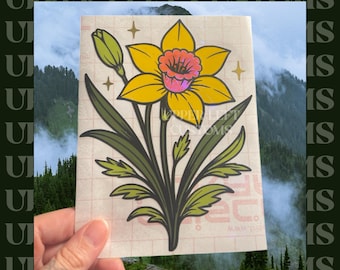 Daffodil Vinyl Decal | Retro Flower Sticker, Cute Flower Decal | Upper Left Customs