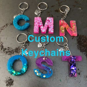 Custom Handmade Resin Keychain, Letter Keychain, Glitter Keychain 