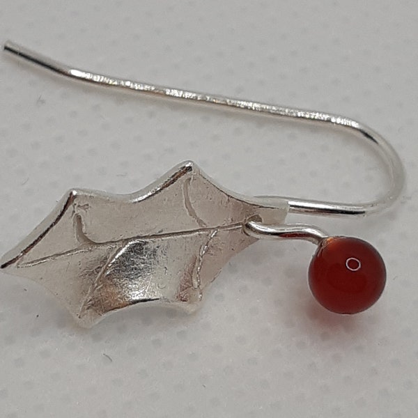 Earrings holly dangle fine silver earrings with carnelian berries