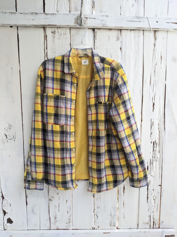 Lee Work Shirt, Vintage Lee Lined Yellow Plaid Fla