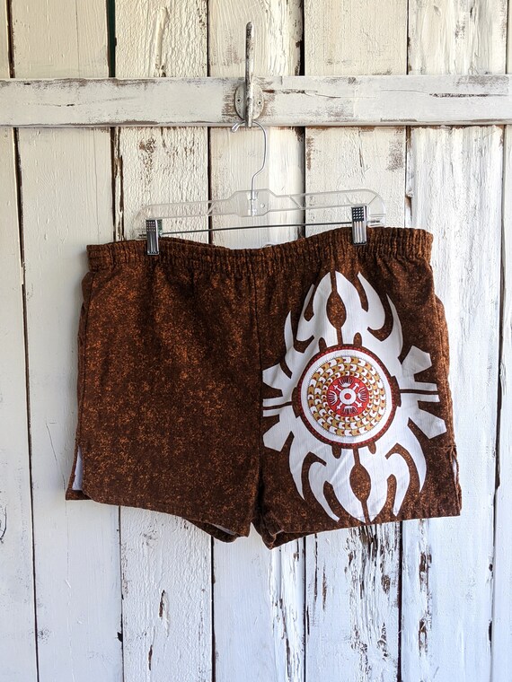 Vintage 60's Retro Swim Shorts, Bark cloth swim sh