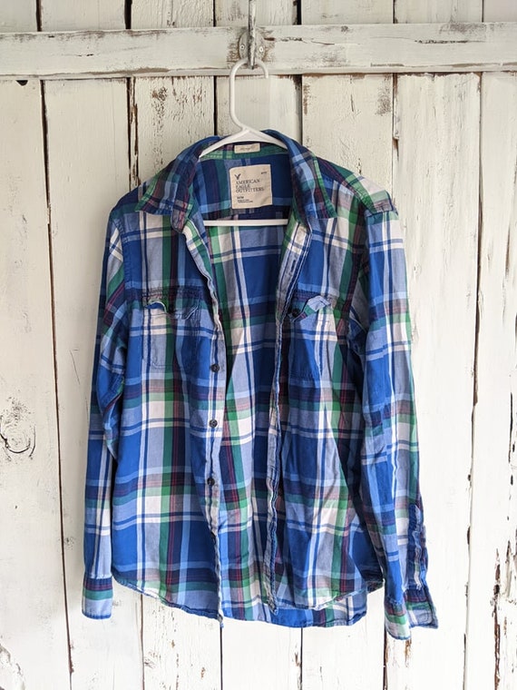 Blue Plaid Shirt American Eagle 