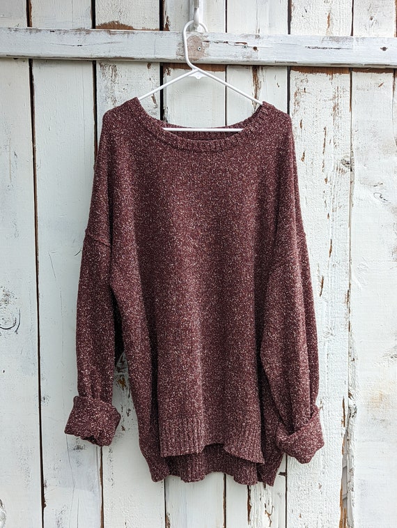 Vintage Sweater | Maroon Speckled Pullover | XXL Arizona Jeans Co. | Ribbed Neckline | Slouchy Look Pullover | Back to School