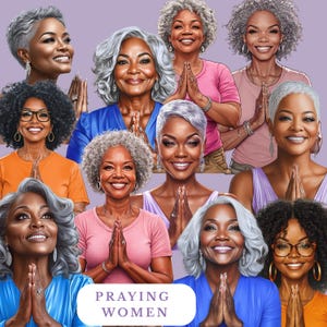 Schwarzes Mädchen beten Clipart schwarze Frau Clip Art Bundle ältere afroamerikanische Frauen im Gebet Planer Aufkleber Glaube Clipart Sublimation PNG
