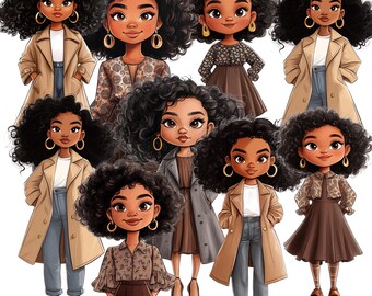 Clipart de chica negra, acuarela, pegatinas de chica afro, PNG, birracial, latina, afroamericana, preadolescentes PNG, arte digital cristiano, revista basura, chicas