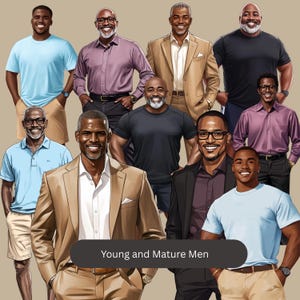 Paquete de imágenes prediseñadas de hombres negros de fe PNG, descarga digital afrocéntrica, hombre de Dios, Cristo, estudio bíblico, imágenes prediseñadas, hombres orando, sublimación, chica negra