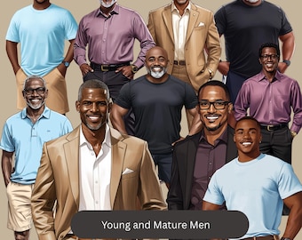 Black Men of Faith Clipart Bundle PNG Afrocentric Digital Download Man Of God Christ Bible Study Clipart Praying Men Sublimation Black Girl