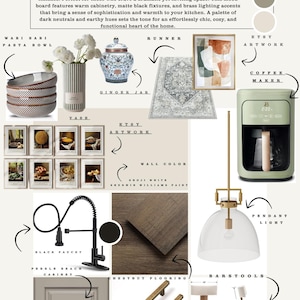 Tablero de inspiración orgánico terroso, moderno, neutro, tranquilo, para cocina, impresión, diseño de interiores, guías de estilo para el hogar económico, decoración para inquilinos primerizos
