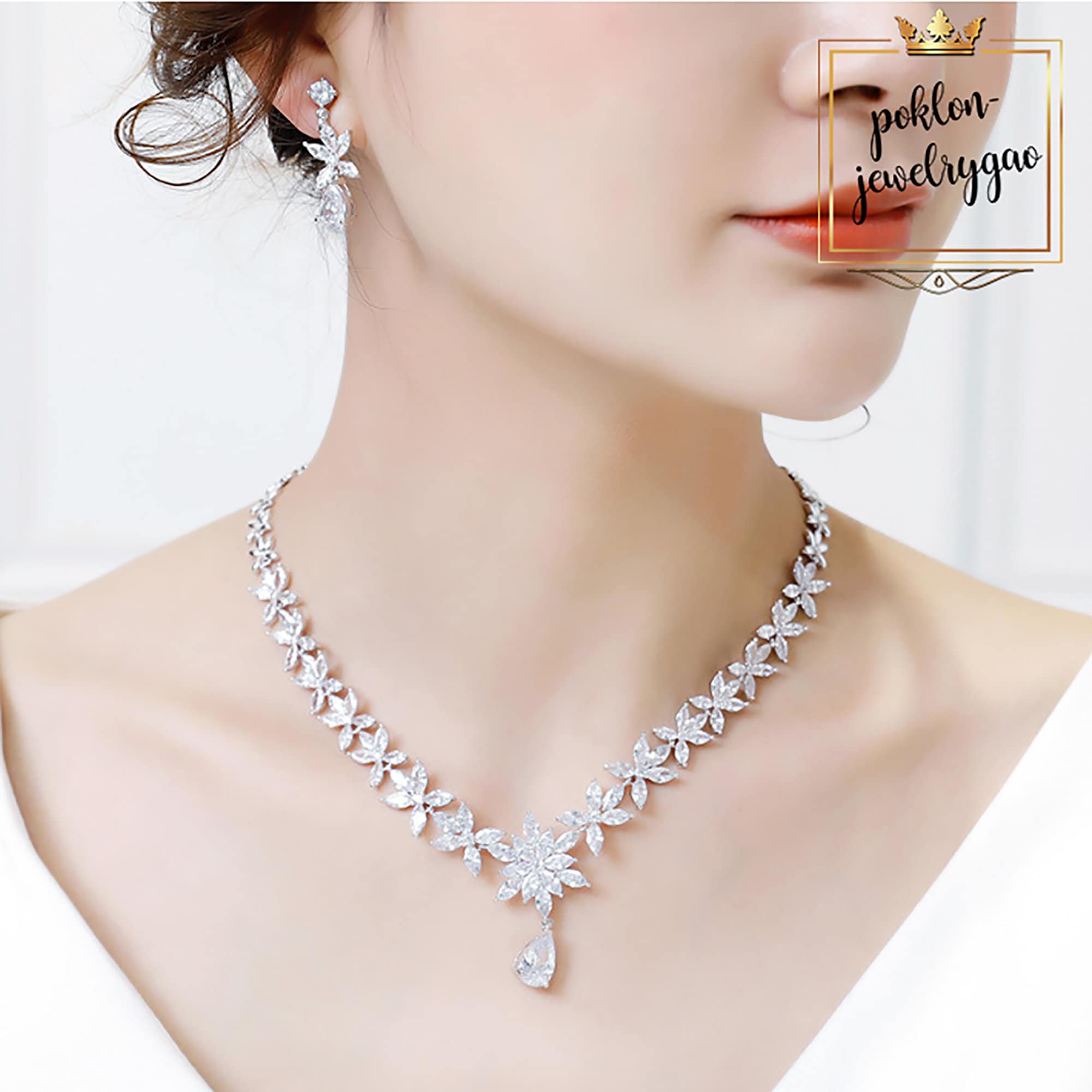 Pendientes Rojos Juego De Joyería Para Novia - Collar Y Pendientes De  Cristal (Plateado) Conjunto Collar Y Pendientes, image size:2000x2000