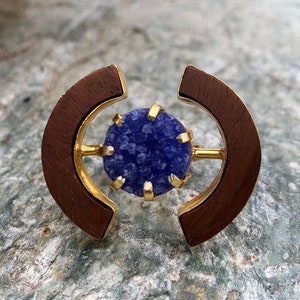 Rosewood, Gold and Blue Stone Statement Ring | Large Ring | Cocktail Ring | Gift for her | Valentines | Birthday