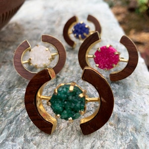 Rosewood, Gold and Green Stone Statement Ring | Large Ring | Cocktail Ring | Gift for her | Valentine&#39;s | Birthday