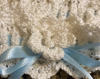 Crocheted Wedding Garter: Silk Yarn, Blue Ribbon, Keepsake
